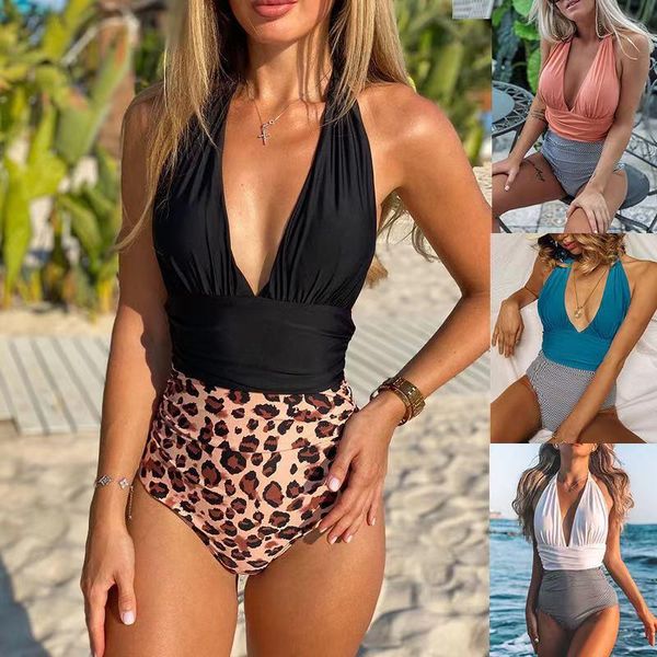 

women's swimwear print mid-waist bikini sets swimsuit women lace up pieces 2021 beach bathing suits, White;black
