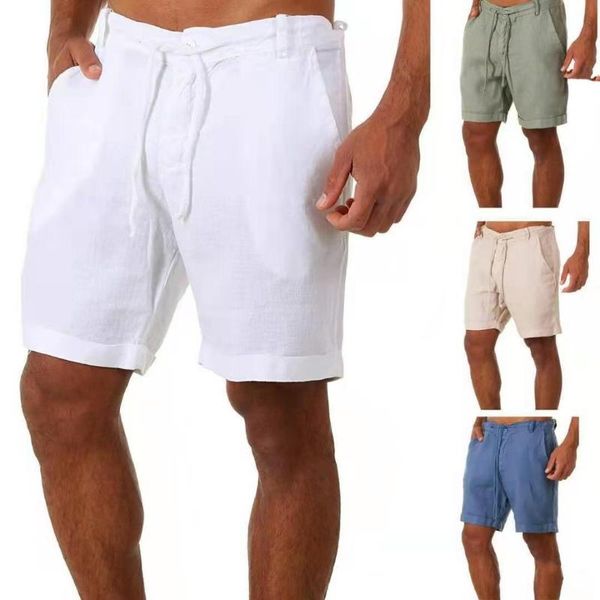 

men's shorts cotton linen men 2021 summer solid color lace-up sports casual high waist sportswear plus size s-3xl, White;black