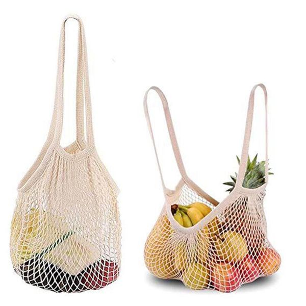 

daily net string bag solid crocheted shopping bags woven reusable with long fruit organizer storage handbag