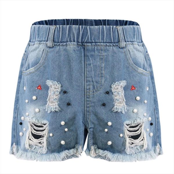 

girls denim shorts summer jeans children kids cowboy pearl hole clothes, Black