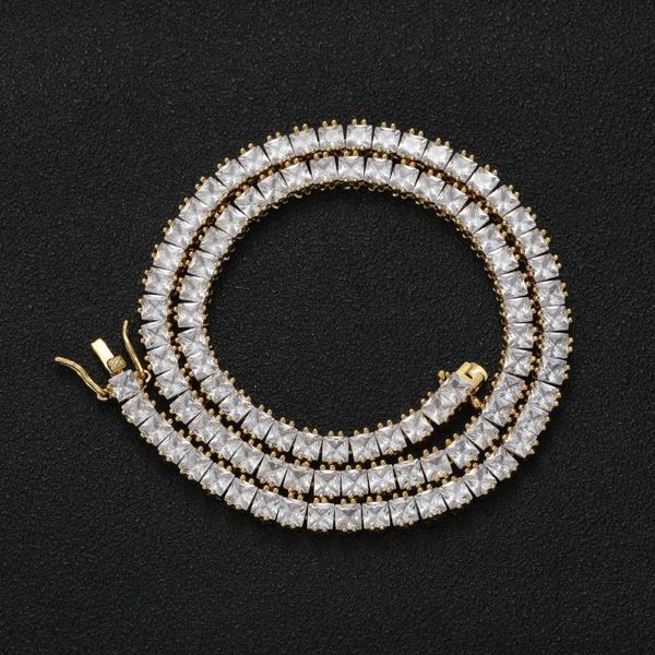 

chains square cz tennis chain 4mm*4mm cubic zircon bling iced out women's brass necklace jewelry gift bc024, Silver