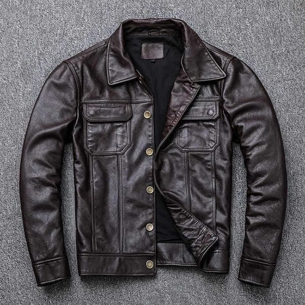 

men's leather & faux chic jackets real cow moto biker s-4xl size g132, Black