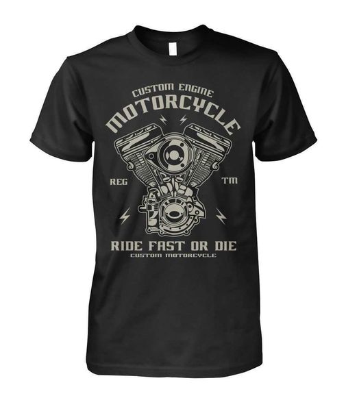 Engraçado Casual Manga Curta Camisetas Motociclista Tshirt Motor Costume Motocicleta Passeio Rápido Ou Die Mans Camisa Unisex T-shirt Q190518