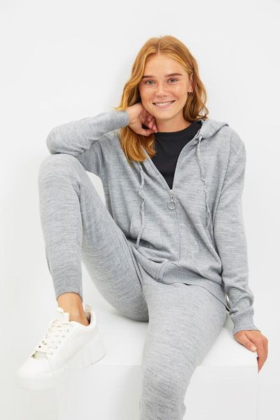 

women's two piece pants trendyol hooded knitwear sub-suit twoaw22au0235, White