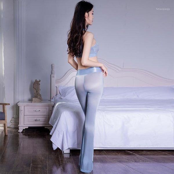 

hollow chest porn set erotic club allure costume see through glossy leggings transparent soft silky thin elastic pants women's tra, Gray