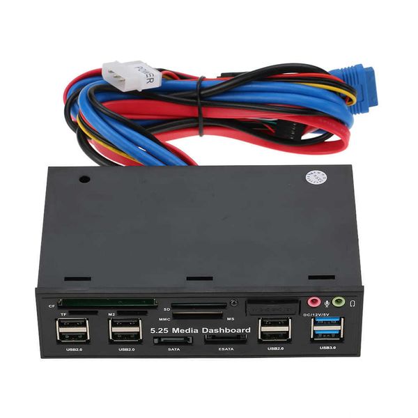 Multifunktionaler 5,25-Zoll-Medien-Dashboard-Kartenleser, USB 3.0-Hub, eSATA-SATA-Frontplatte für optische Laufwerke, Schacht, SD, MS, CF, TF, M2, MMC, MS-Kartenleser