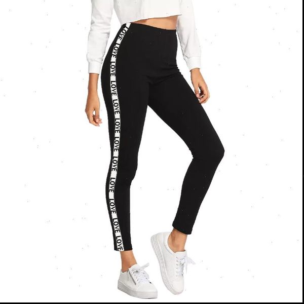 

autumn quality patchwork side stripes womens leggings casual high stretch leggins pants waist skinny fitness female, Black