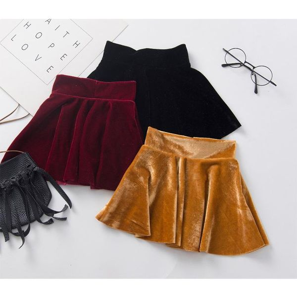 

baby girl high-waist skirt casual velvet solid color pleated princess warm children winter autumn spring a-line skirts, Blue