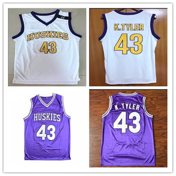 

custom jerseys stitched kenny tyler 43 huskies basketball jersey retro throwback custom with size s-5xl, Black