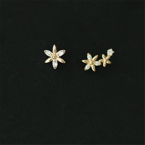 

stud 925 sterling silver korean simple asymmetric small osmanthus flower earrings women creative fashion 14k gold-plated jewelry, Golden;silver