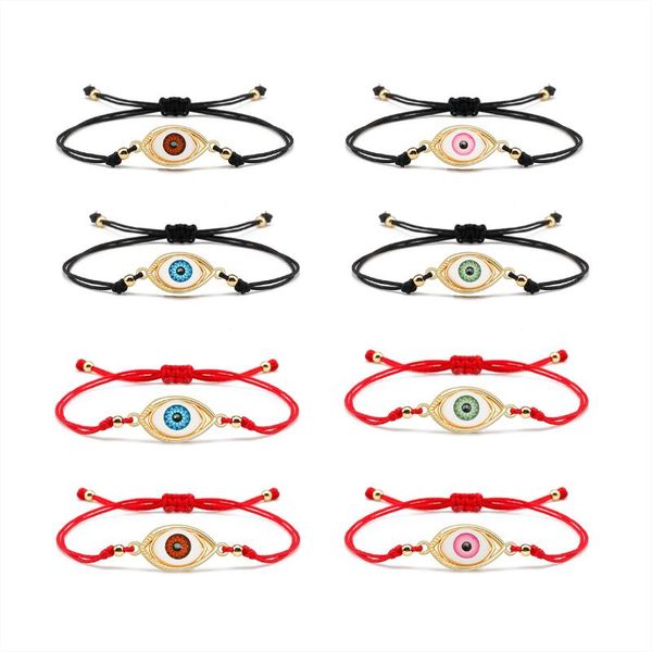 

charm bracelets trendy cubic zirconia colorful evil eye bracelet women cord braided turkish eyes bangle adjustable lucky jewelry couple gift, Golden;silver
