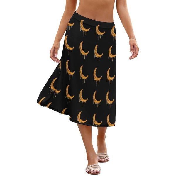 

skirts crescent skirt party female printed spandex short midi, Black