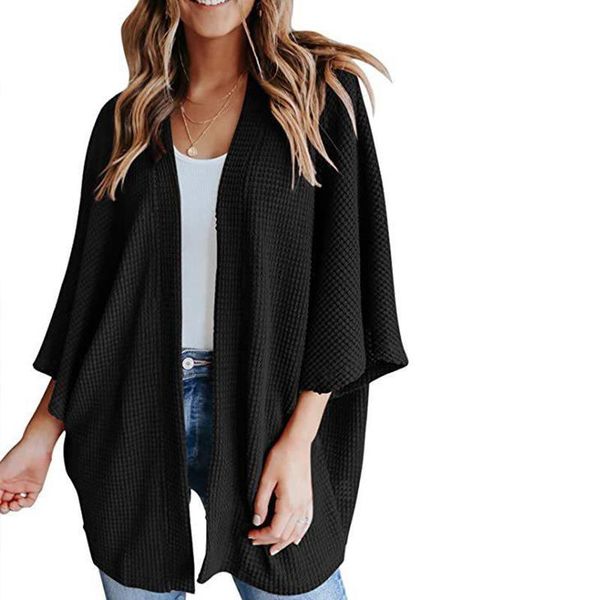 

women's blouses & shirts fashion woman blouse cardigan shirt fall loose coat bat sleeve knitting unique batwing grid waffle pine femal, White