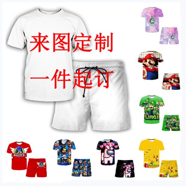 

summer parent-child 3d digital printing t-shirt beach set direct parent-child set j9ia, White;black