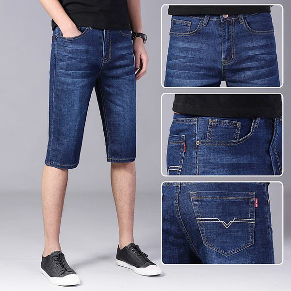 

jeans 009 casual breeches loose 5-point pants men's shorts summer 5-7-point, Blue
