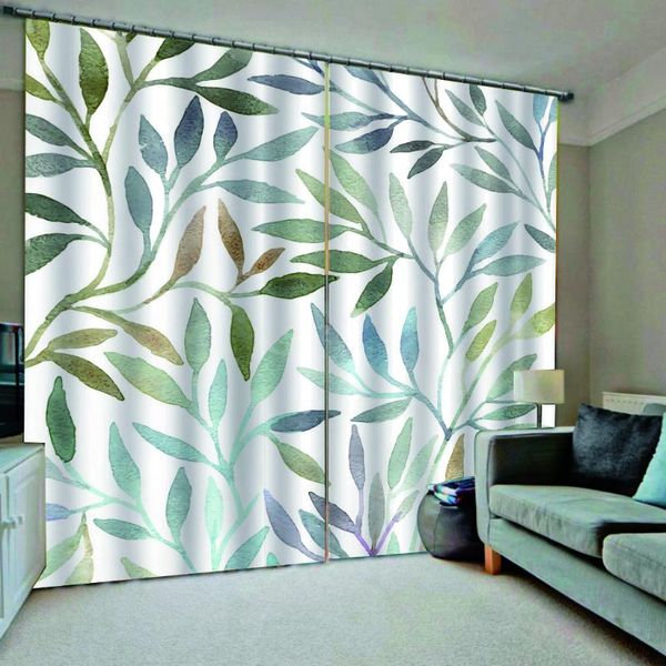 

curtain & drapes green blackout 3d luxury window living room fashion leaf curtains