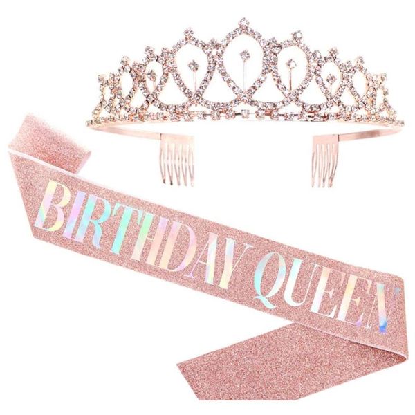 

hair clips & barrettes birthday crowns for women, cieher queen sash rhinestone tiara c1fc, Golden;silver