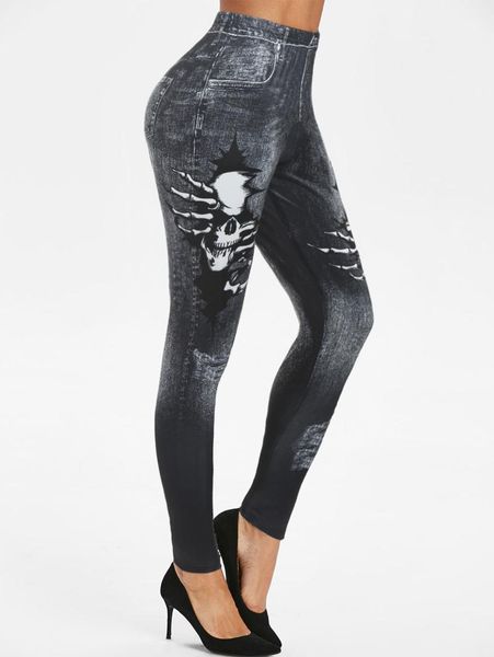 

women's leggings fashion trousers tights pant skull skeleton 3d print skinny jeggings pants for women, Black