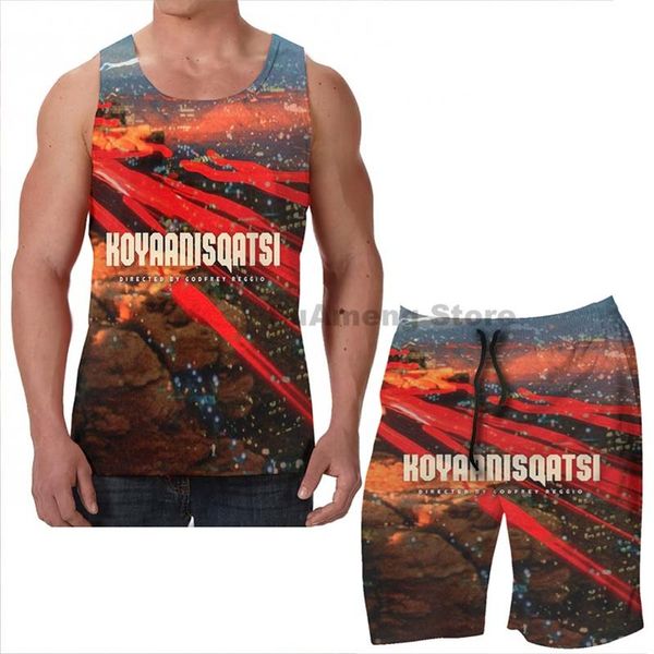 

men's tracksuits summer funny print men tank women koyaanisqatsi poster beach shorts sets fitness vest, Gray
