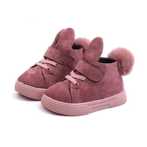 

winter kids shoes baby girl toddler snow boots plush warm suede leather fashion hairball princess children ankle boot, Black;grey