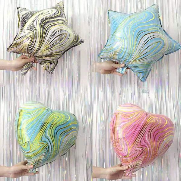 

party decoration 10pcs 18inch mixed marble balloon star heart foil balloons wedding birthday helium globos pentagram air balls