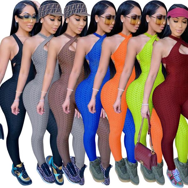 

women's jumpsuits & rompers fitness sporty bodycon jumpsuit sportswear hollow out halter backless leggings body outfits women one piece, Black;white