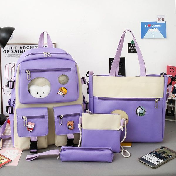 

school bags 4 pcs sets casual backpacks canvas for teenage girls women backpack shoulder mochilas rucksacks backbag
