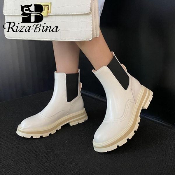 

boots rizabina size 33-43 women ankle real leather mix color winter autumn shoes fashion cool short footwear, Black