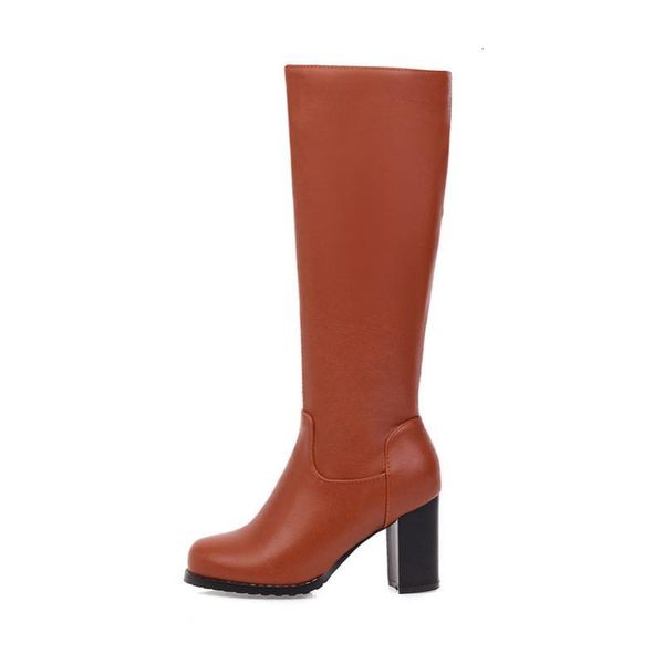 

boots meotina women long shoes platform high heel knee-high round toe thick heels zipper lady winter gray size 431 l0ql, Black