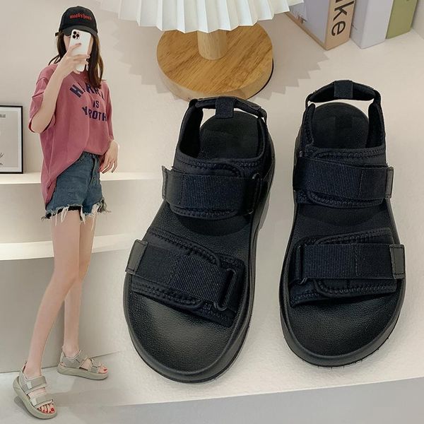 

sandals ladies summer fashion 2021 casual shoes pure color all-match comfortable platform women's, Black