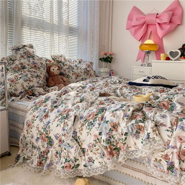 

bedding sets french vintage lace pastoral style small floral bed four-piece set all cotton pure quilt cover 1.5m/1.8 m