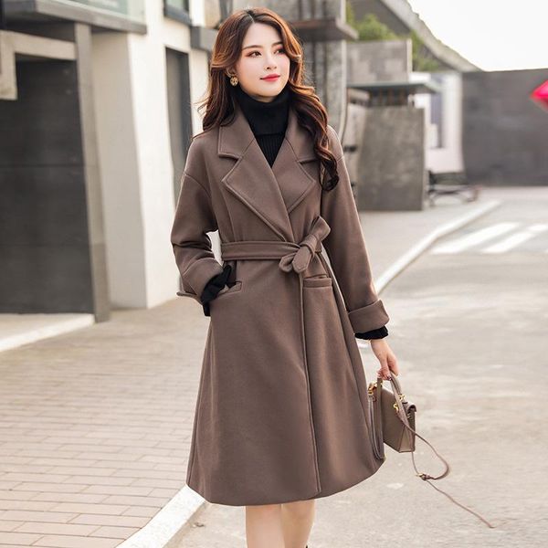 

women's wool & blends u-swear woolen coat women classic long coats jackets trench winter outerwear, Black