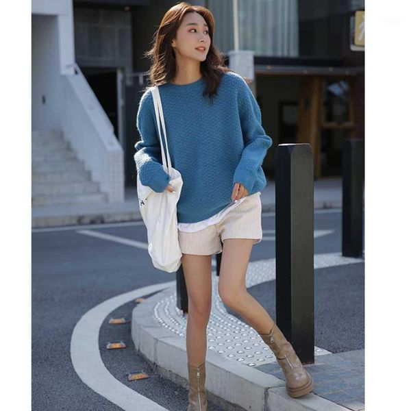 

autumn and winter women's sweater warm knit round neck long sleeve fake two piece vintage fashion casual female pullovers, White;black