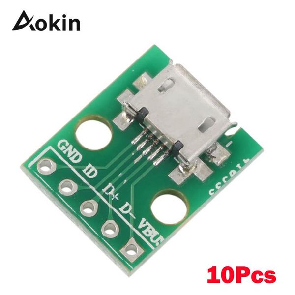 

integrated circuits 10pcs micro usb to dip adapter 5pin type b female connector pcb converter patch line transit board