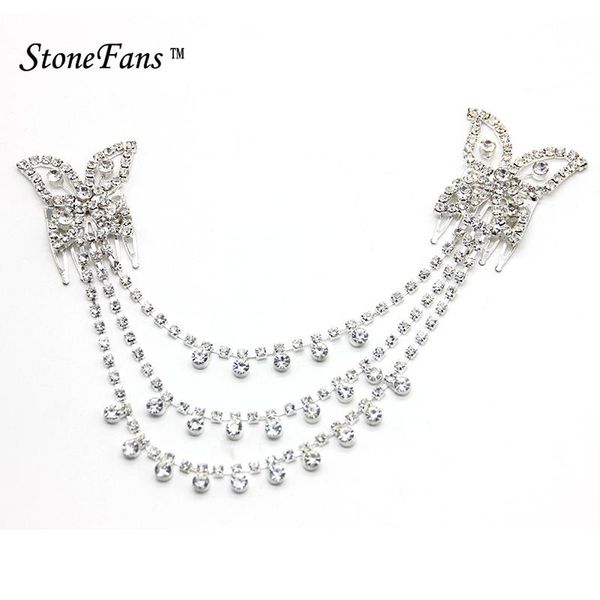 

hair clips & barrettes stonefans rhinestone wedding accessories for women combs bridal butterfly tassel trendy double comb clip, Golden;silver