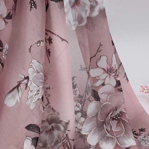 Tessuto chiffon floreale rosa al metro, tessuto abbronzante con motivo floreale metallico stampato abbigliamento per abiti 210702