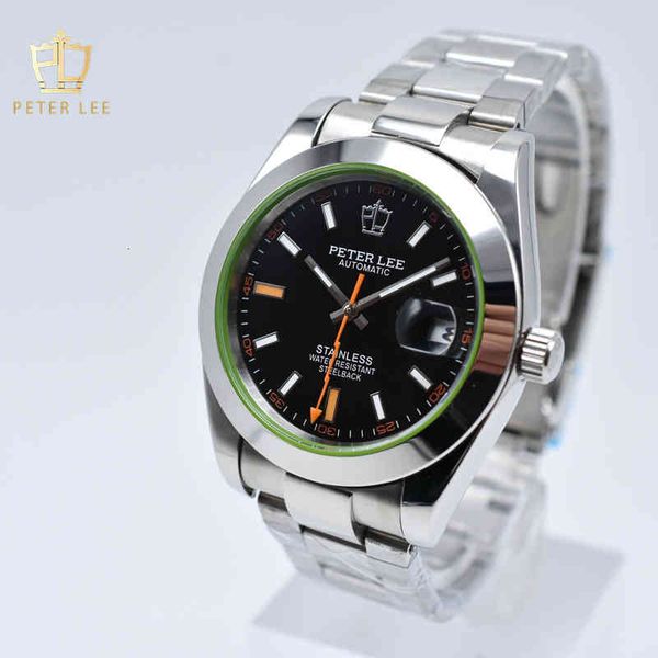 

40mm fire peter lee men clock luxury automatic day date s rvs mechanical wrist gifts, Slivery;brown