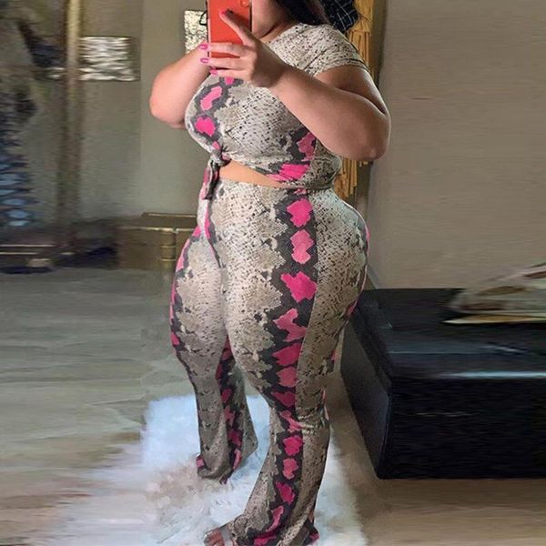 

women's two piece pants 2021 summer outfits sets snakeskin printed blouse & bodycon plus size female night club 2 pieces matching, White