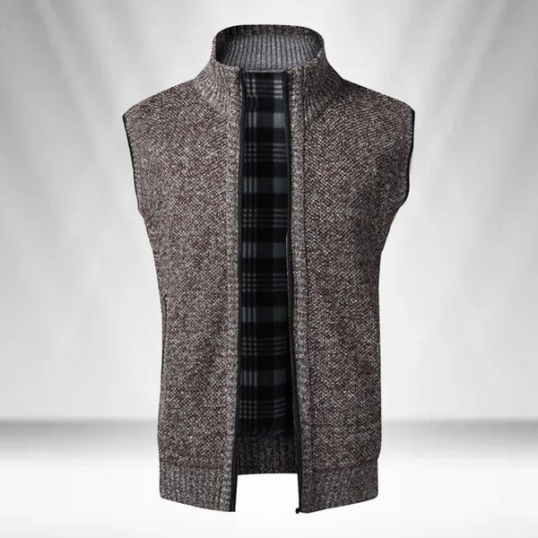 

men's vests 2021 men sweater coat sleeveless zip up cardigan knitted vest vintage stand collar jacket plaid knitwear waistcoat, Black;white