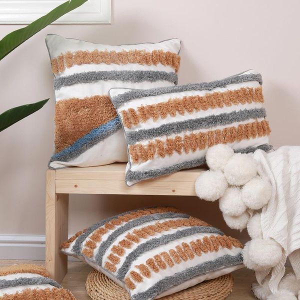 

cushion/decorative pillow linen cotton throw cushion cover tufted embroidery sofa decoration home car decorative pillowcover 40857