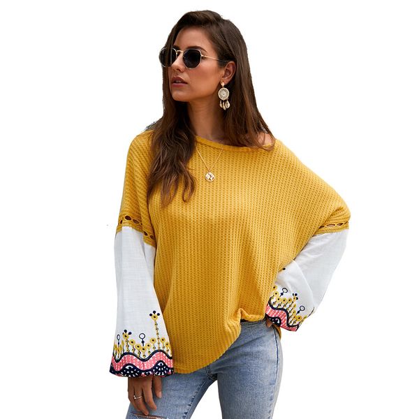

dign fashion women's 2021 autumn winter knitted splicing top, White