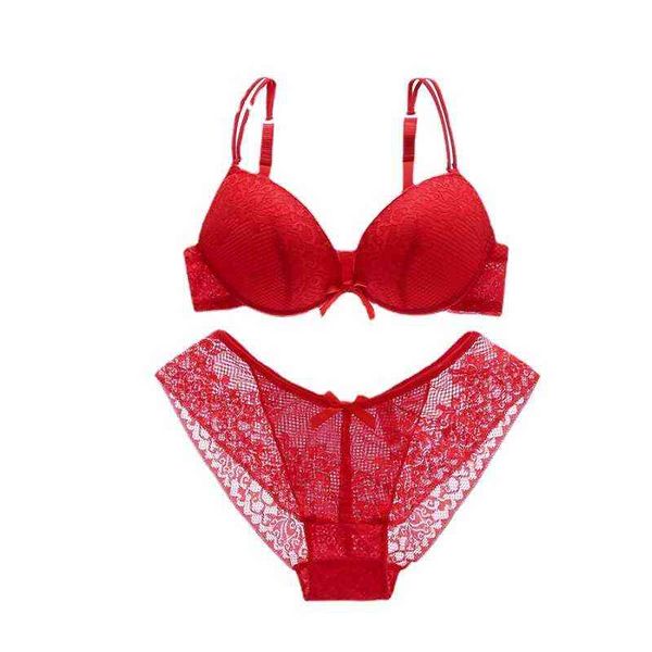 

nxy cockrings set femme underwear set panties lace lingerie push up thin 3/4 cup bralette hollow out briefs bra panty beauty back bottoms 11, Red;black