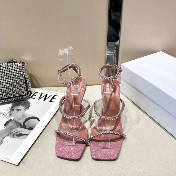 

new summer wine glass heel sandals, rhinestone heels, crystal sandals, wedding, banquet.size 35-42, 10cm heels, with box and dust bag, Black