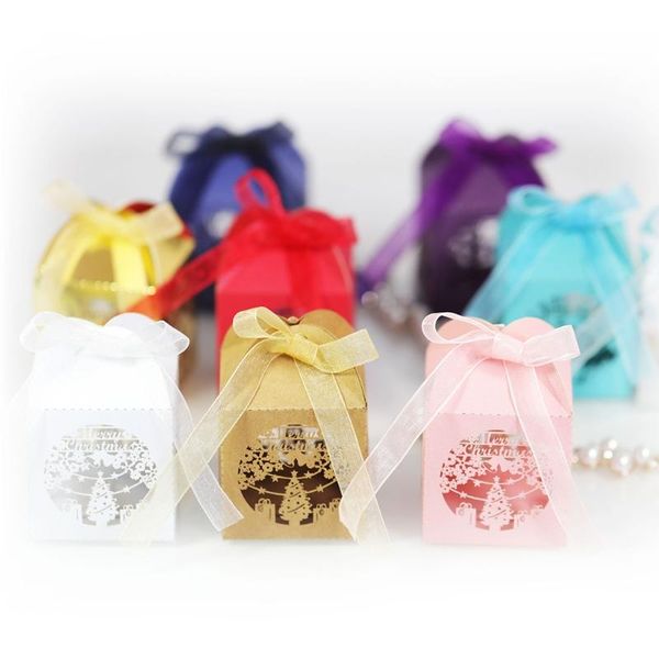 

gift wrap 100pcs christmas snowflake hollow favor candy box storage with ribbon baby shower wedding party supplies wholesale