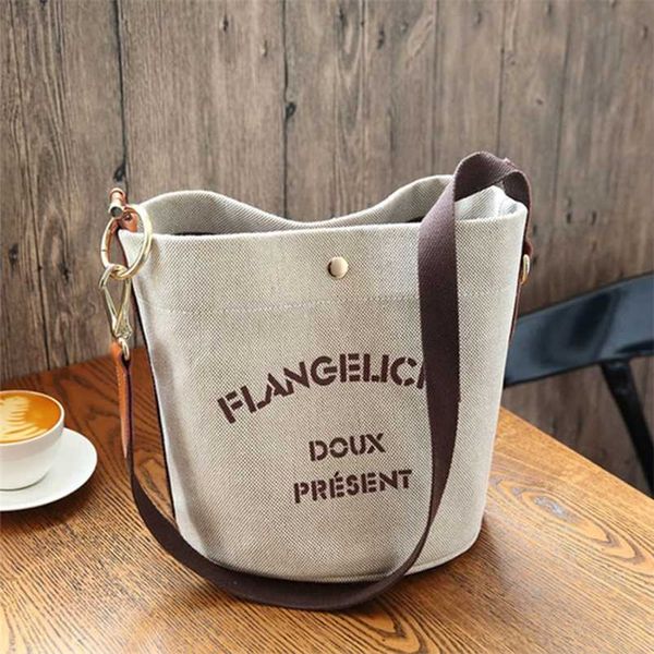 

canvas bag women's ladies handbags female korean college students button letter casual messenger bag bucket handbag 211009