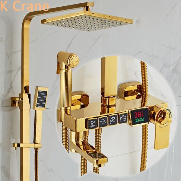 

bathroom shower sets gold system digital thermostatic set wall mount luxury chrome bath tap spa rainfall copper faucets