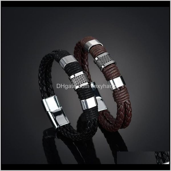 Drop Delivery 2021 Uomo Pelle Nera Tessuto Acciaio Punk Bracciali Polsino Gioielli Moda Acciaio al titanio Gioielli Bangle Amore Fidanzato