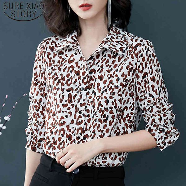 

autumn women's simple shirt long sleeve chiffon women temperament print casual regular blouses 5946 50 210510, White