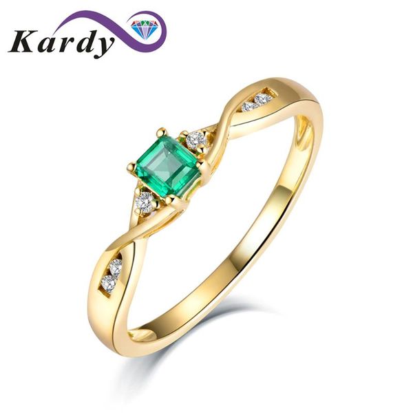 

cluster rings simple natural emerald gemstone solid 14k yellow gold diamond promise wedding fashion ring for women, Golden;silver