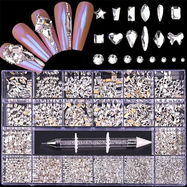 

nails rhinestones and 36 pots foils flakes, teenitor professional nail decoration with gems for stud foil g99e art decorations, Silver;gold